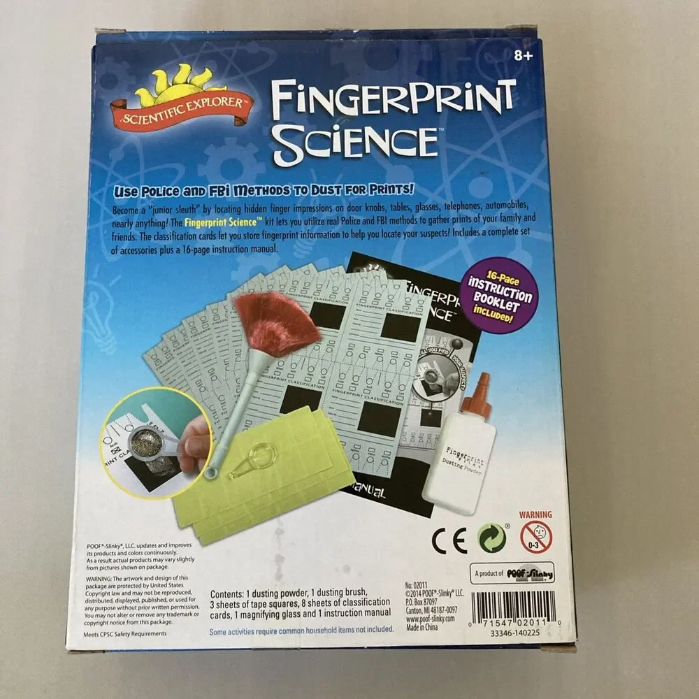 Fingerprint Science Kit FBI Sleuthing Police Investigation Detective Forensics